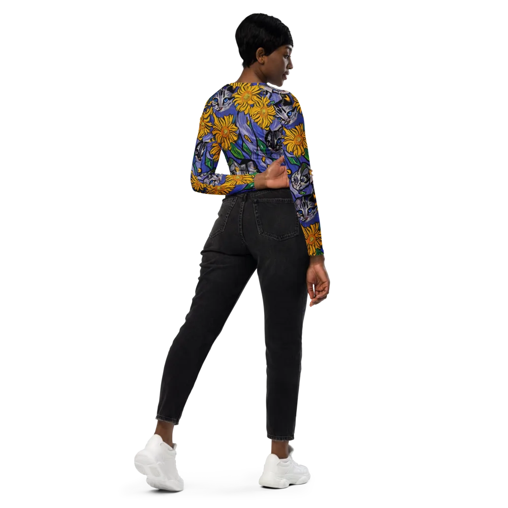 Feline Flora on Long Sleeve Crop Top — Right Back