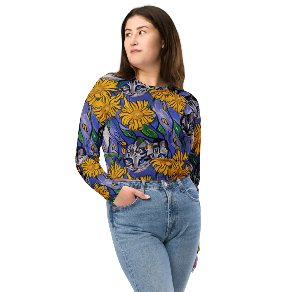 Feline Flora on Long Sleeve Crop Top — Front