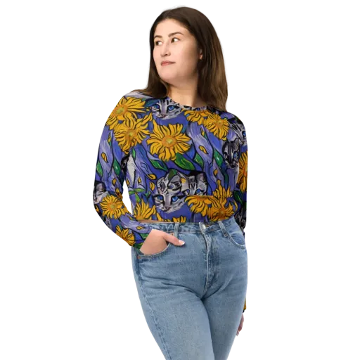 Feline Flora on a Long Sleeve Crop Top
