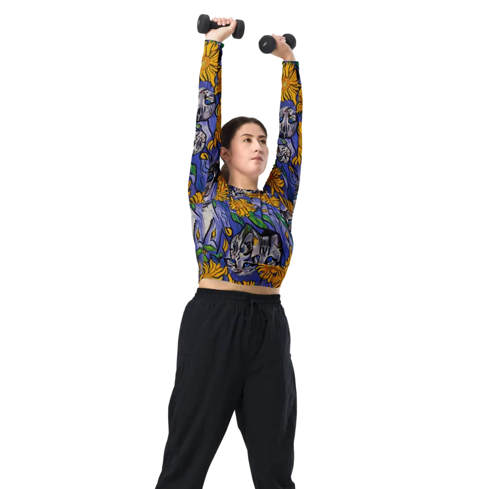 Feline Flora on Long Sleeve Crop Top — Right Front