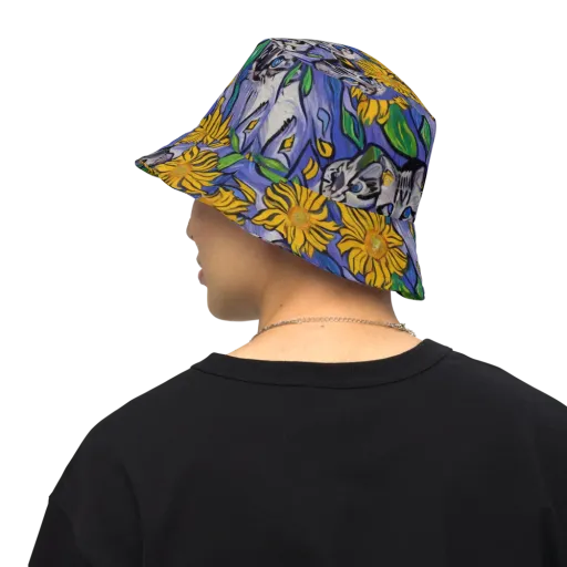 Feline Flora on a Reversible Bucket Hat