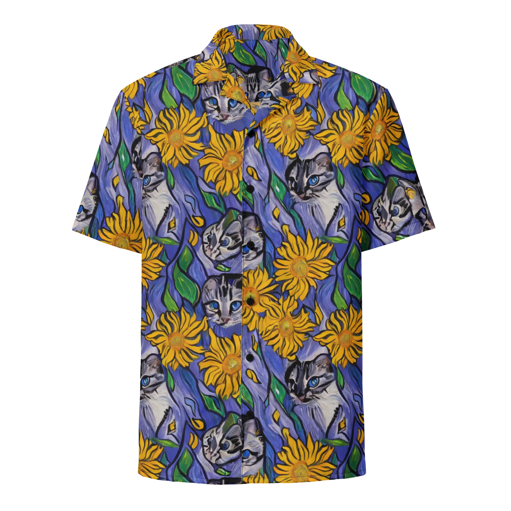 Feline Flora on Button Shirt — Front