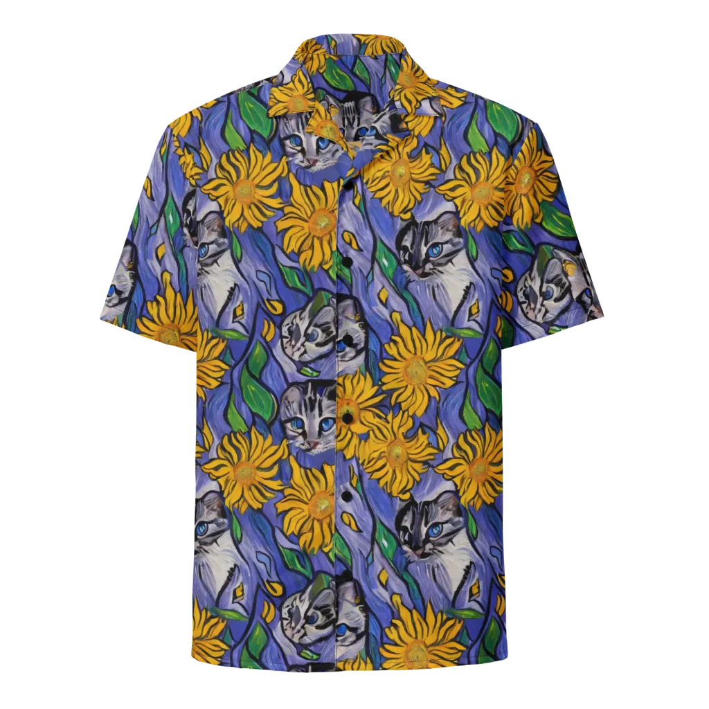 Feline Flora on Button Shirt — Front