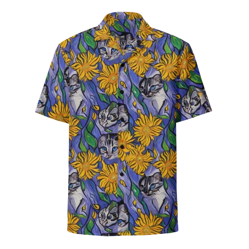 Feline Flora on a Button Shirt