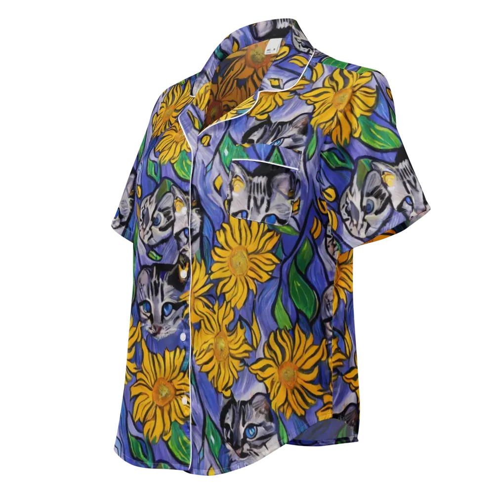 Feline Flora on Women's Short Sleeve Pajama Top — Left Front