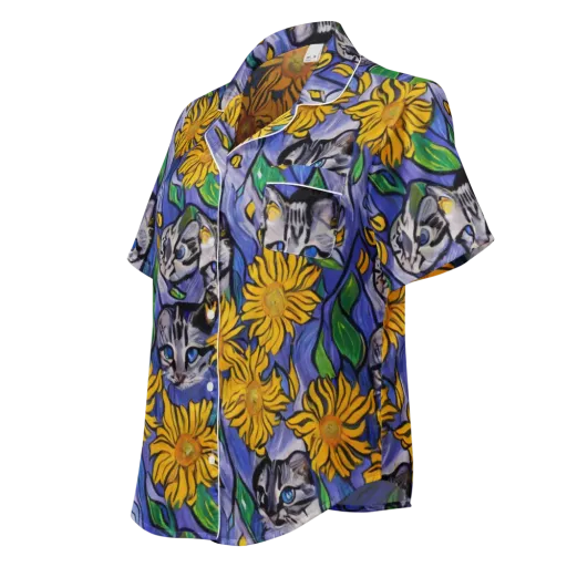 Feline Flora on a Women's Short Sleeve Pajama Top