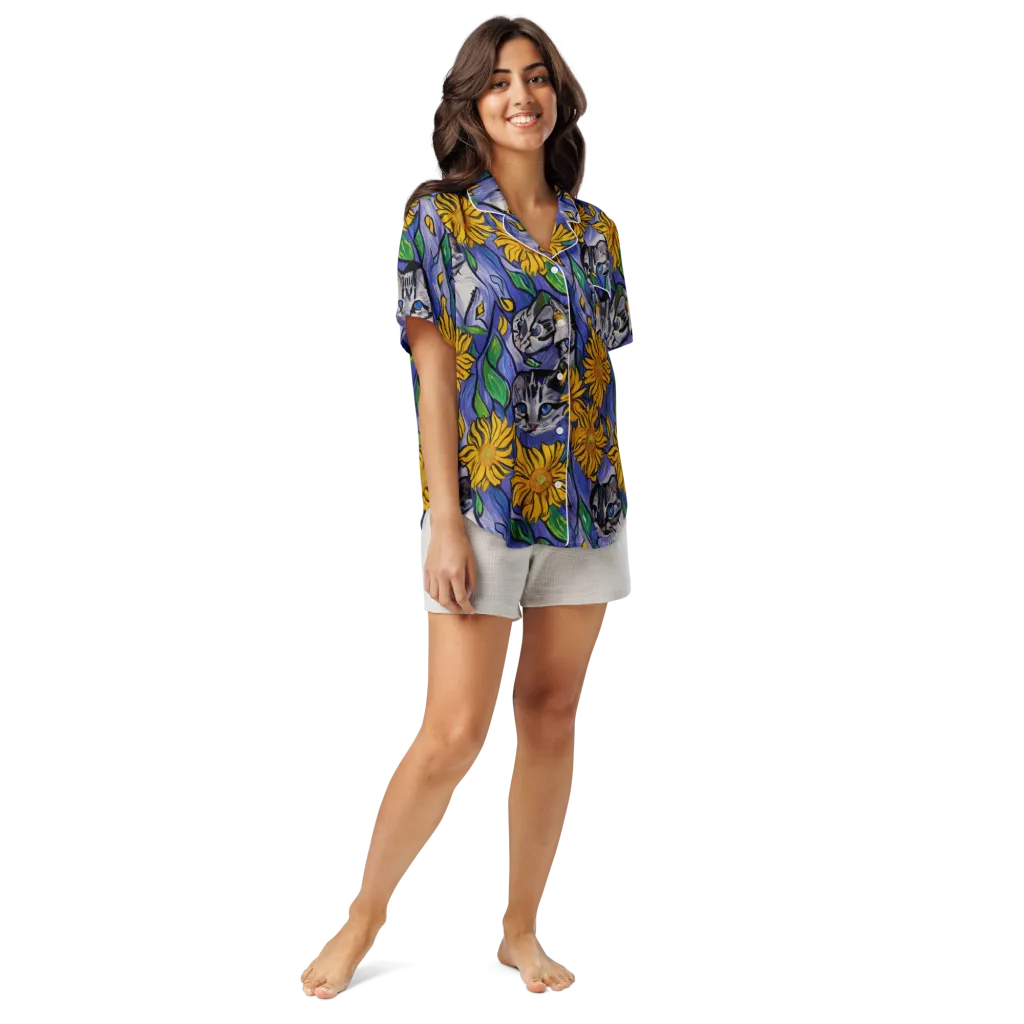 Feline Flora on Women's Short Sleeve Pajama Top — Front