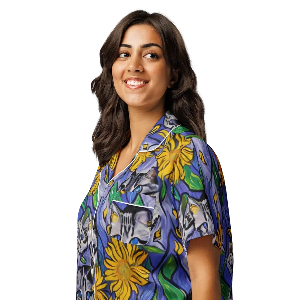 Feline Flora on Women's Short Sleeve Pajama Top — Left Front