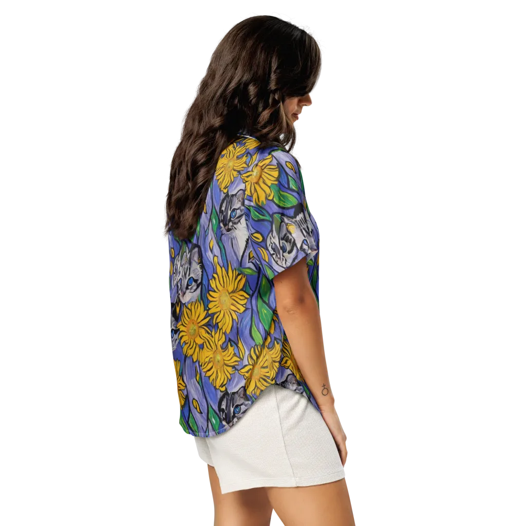 Feline Flora on Women's Short Sleeve Pajama Top — Right Back