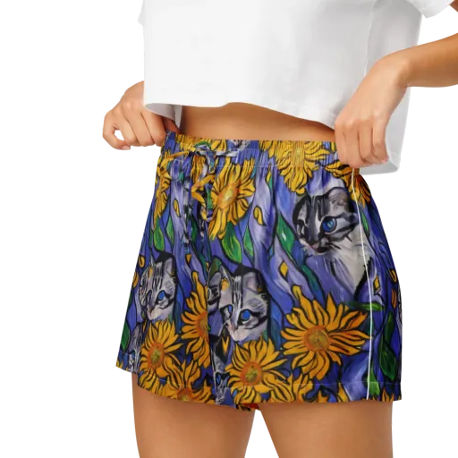 Feline Flora on a Women's Pajama Shorts