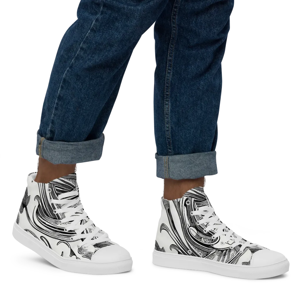 Rhythmic Riddle on Men's High Top Canvas Shoes — Right