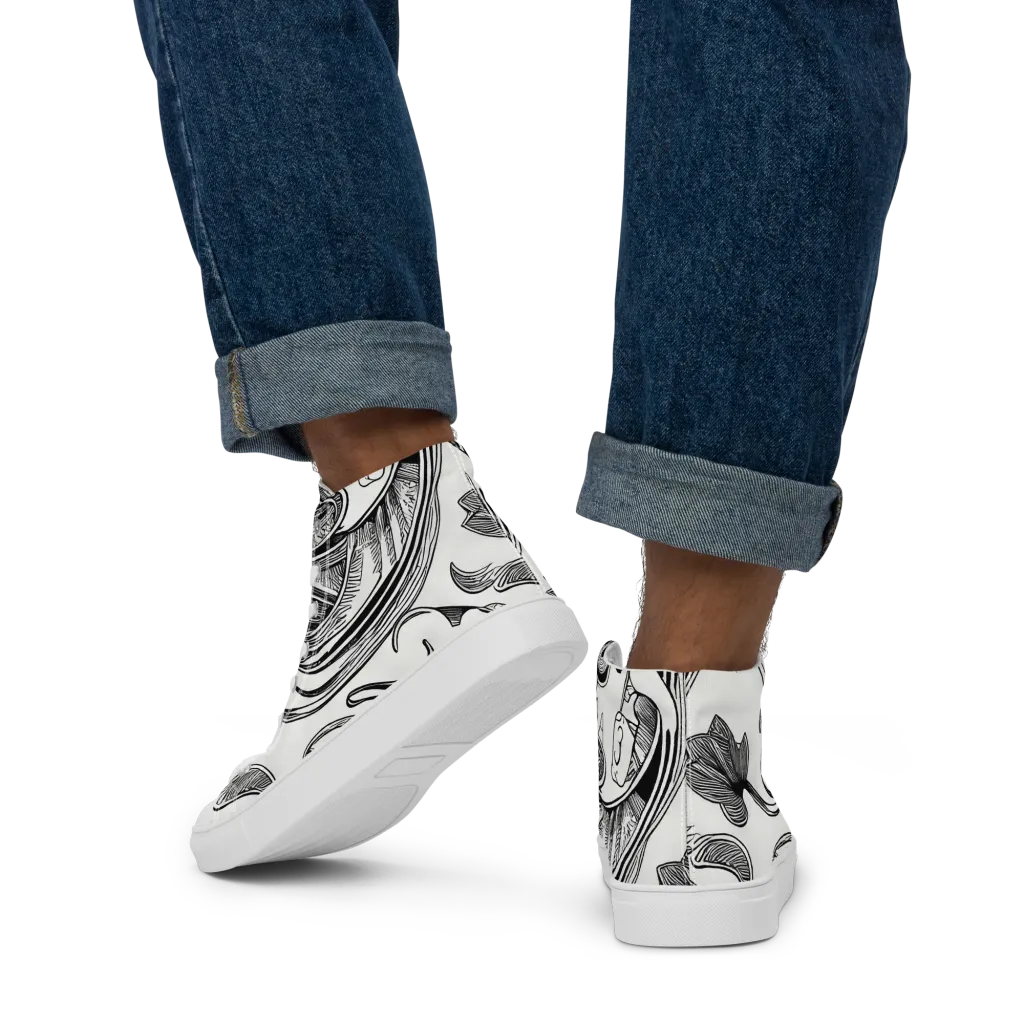 Rhythmic Riddle on Men's High Top Canvas Shoes — Back