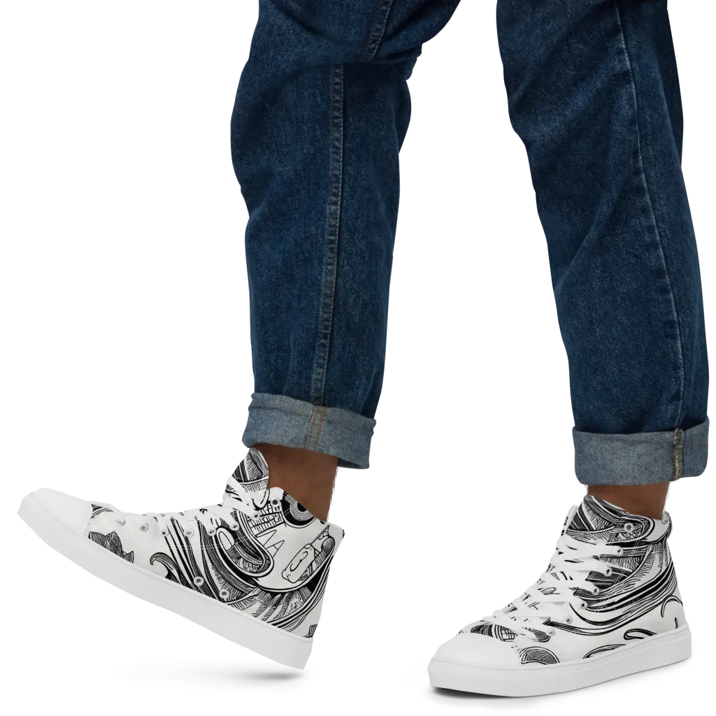 Rhythmic Riddle on Men's High Top Canvas Shoes — Left