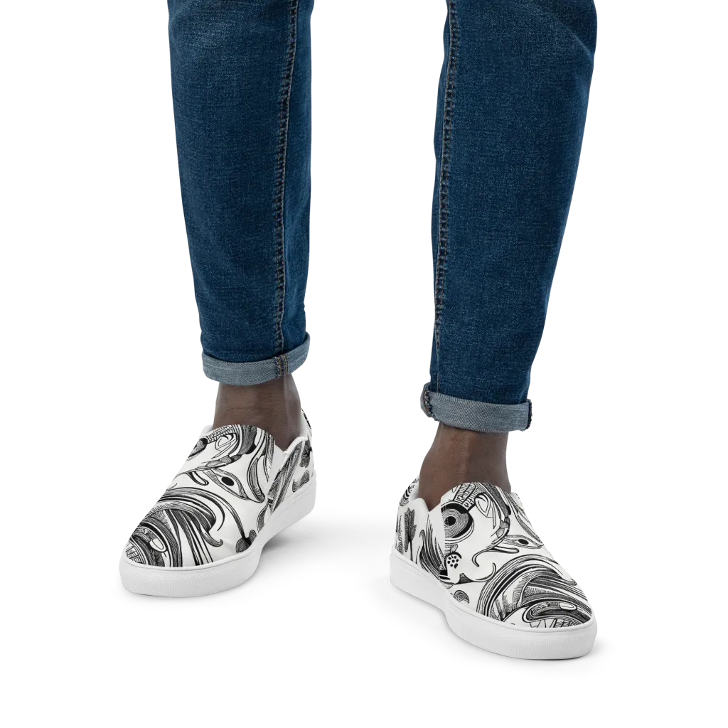 Rhythmic Riddle on Men's Slip-On Canvas Shoes — Front