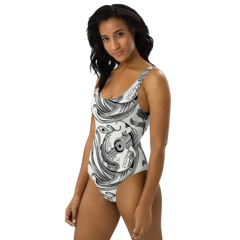 Rhythmic Riddle on One-Piece Swimsuit — Left