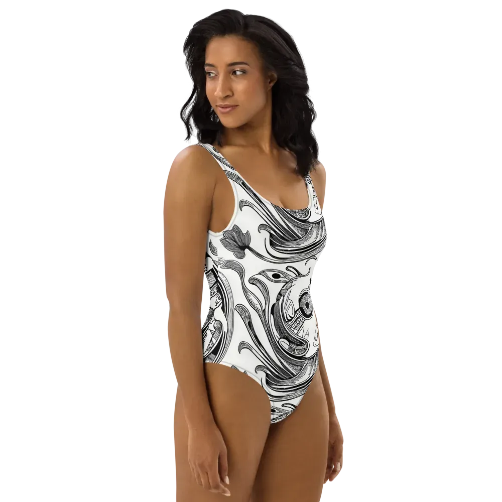 Rhythmic Riddle on One-Piece Swimsuit — Right