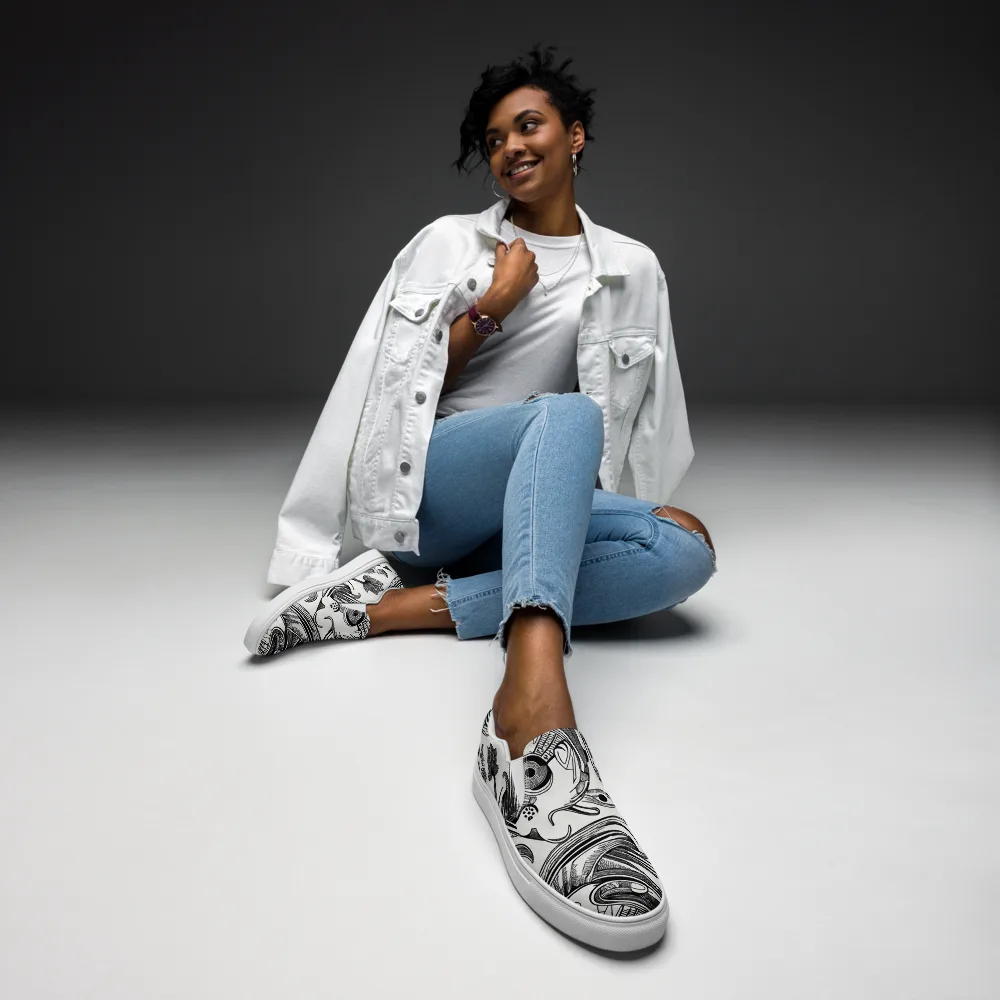 Rhythmic Riddle on Women's Slip-On Canvas Shoes — Front
