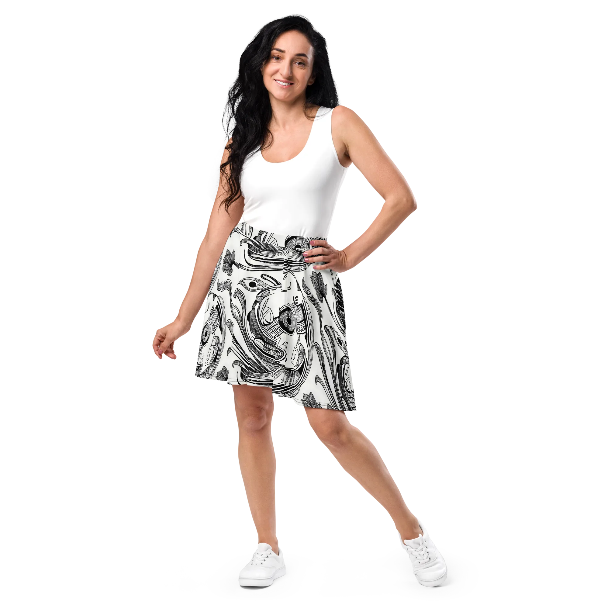 Rhythmic Riddle on Skater Skirt — Front