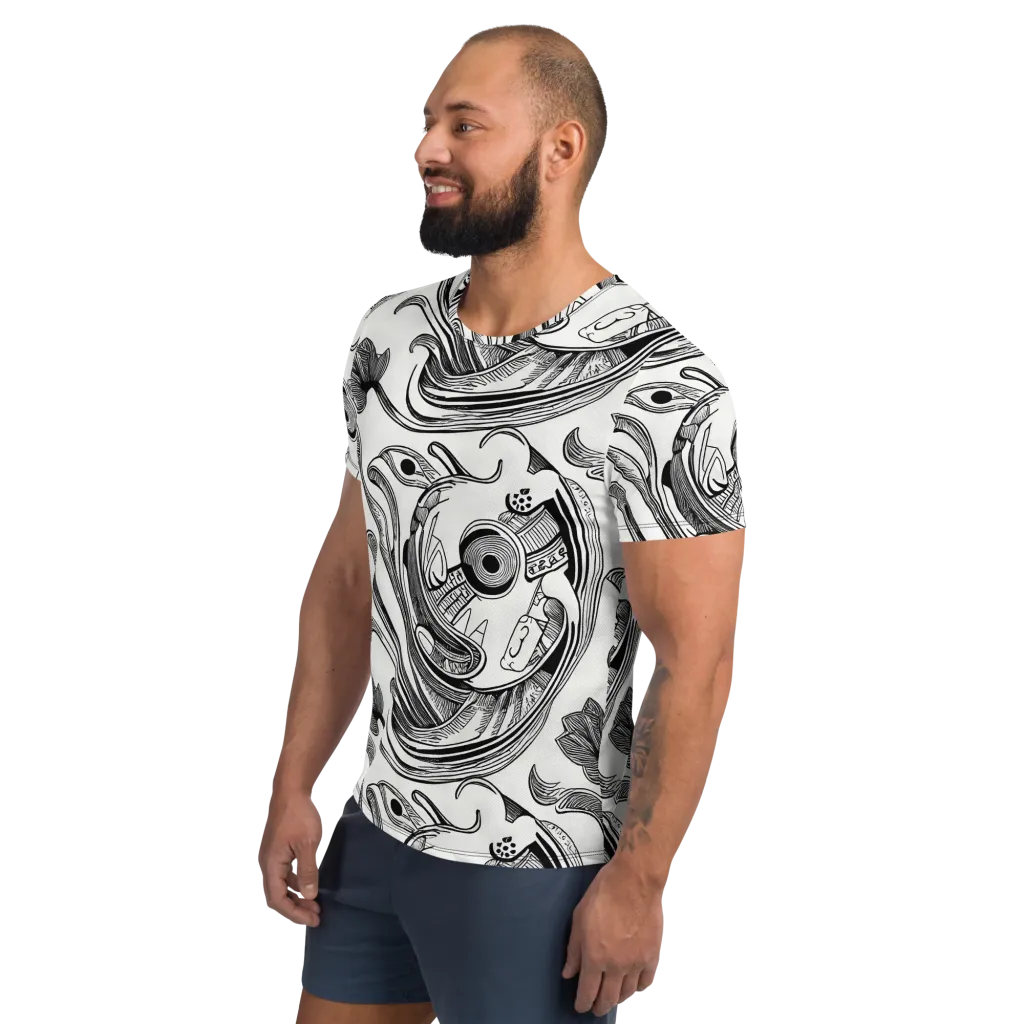 Rhythmic Riddle on Men's Athletic T-Shirt — Left
