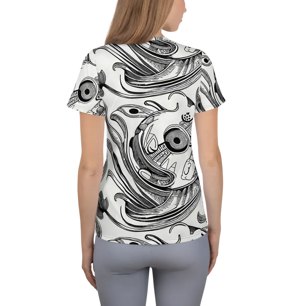 Rhythmic Riddle on Women's Athletic T-Shirt — Back
