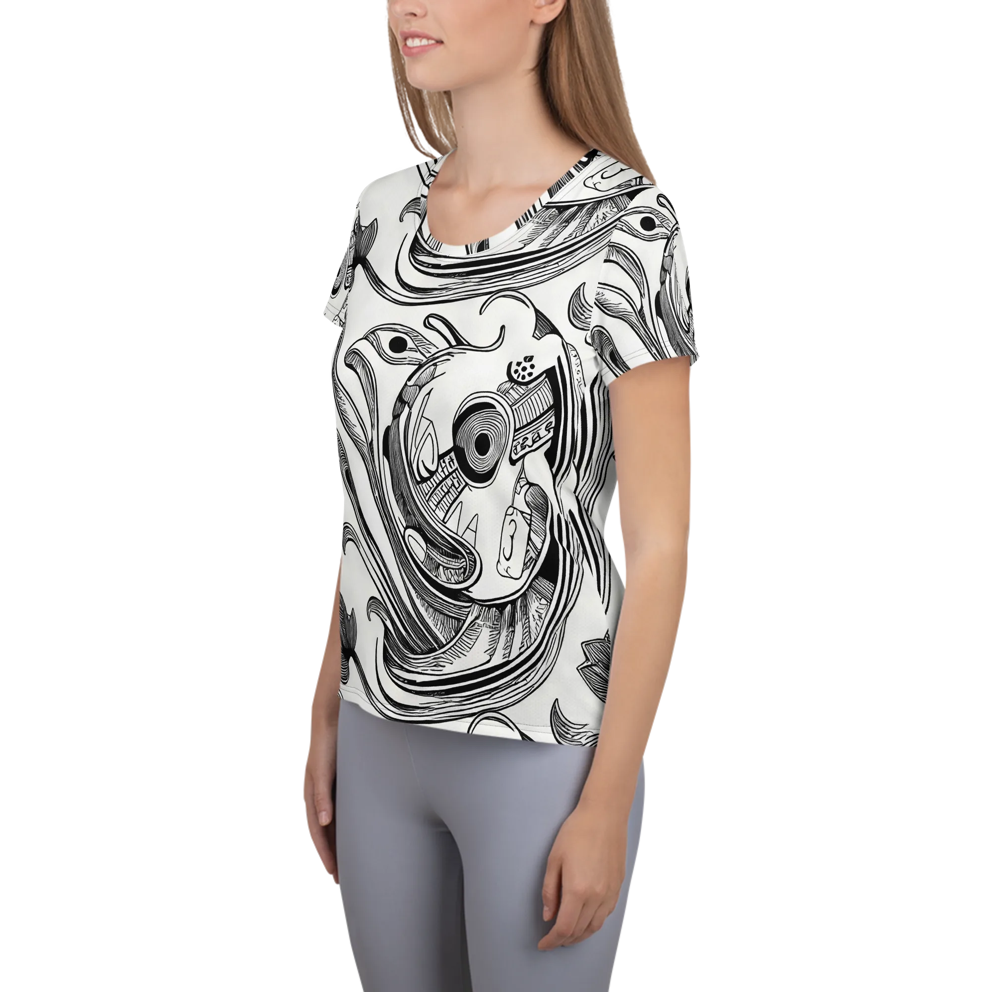 Rhythmic Riddle on Women's Athletic T-Shirt — Left