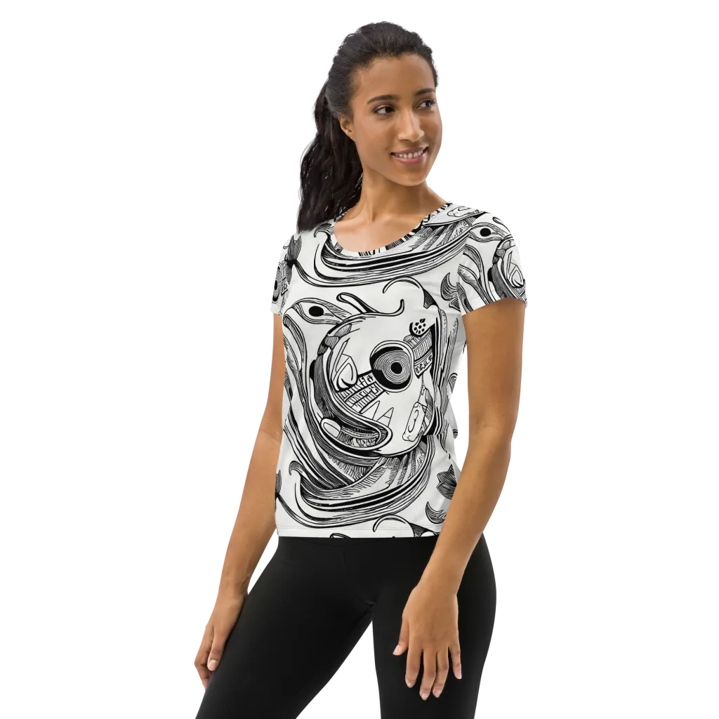 Rhythmic Riddle on Women's Athletic T-Shirt — Left