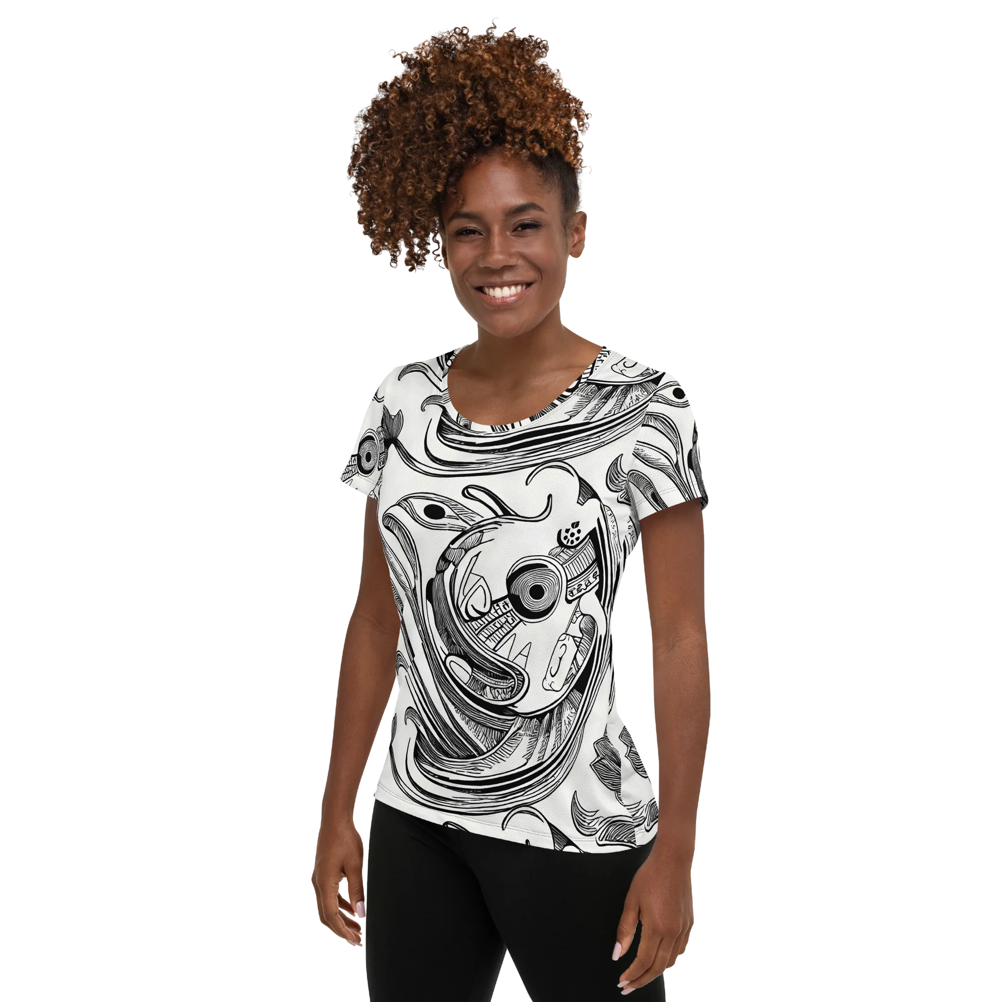 Rhythmic Riddle on Women's Athletic T-Shirt — Left
