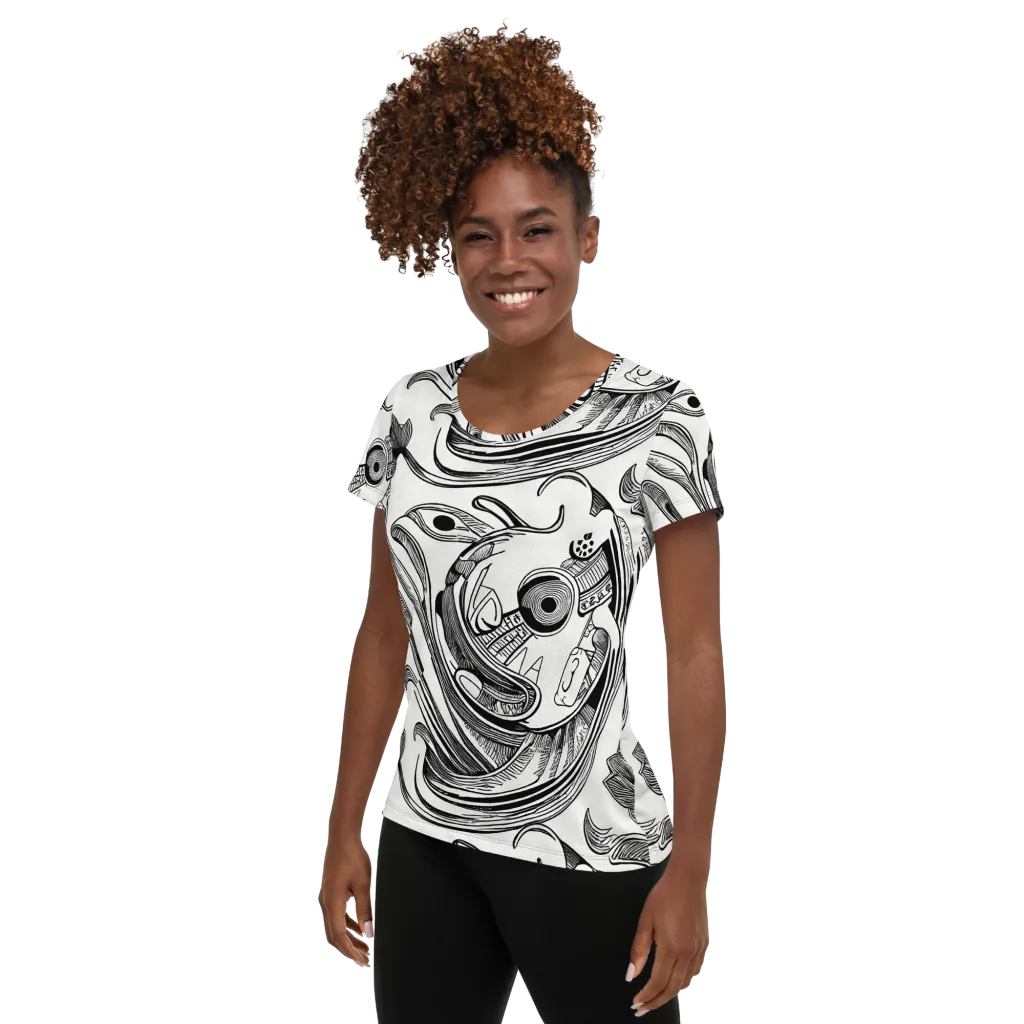 Rhythmic Riddle on Women's Athletic T-Shirt — Left