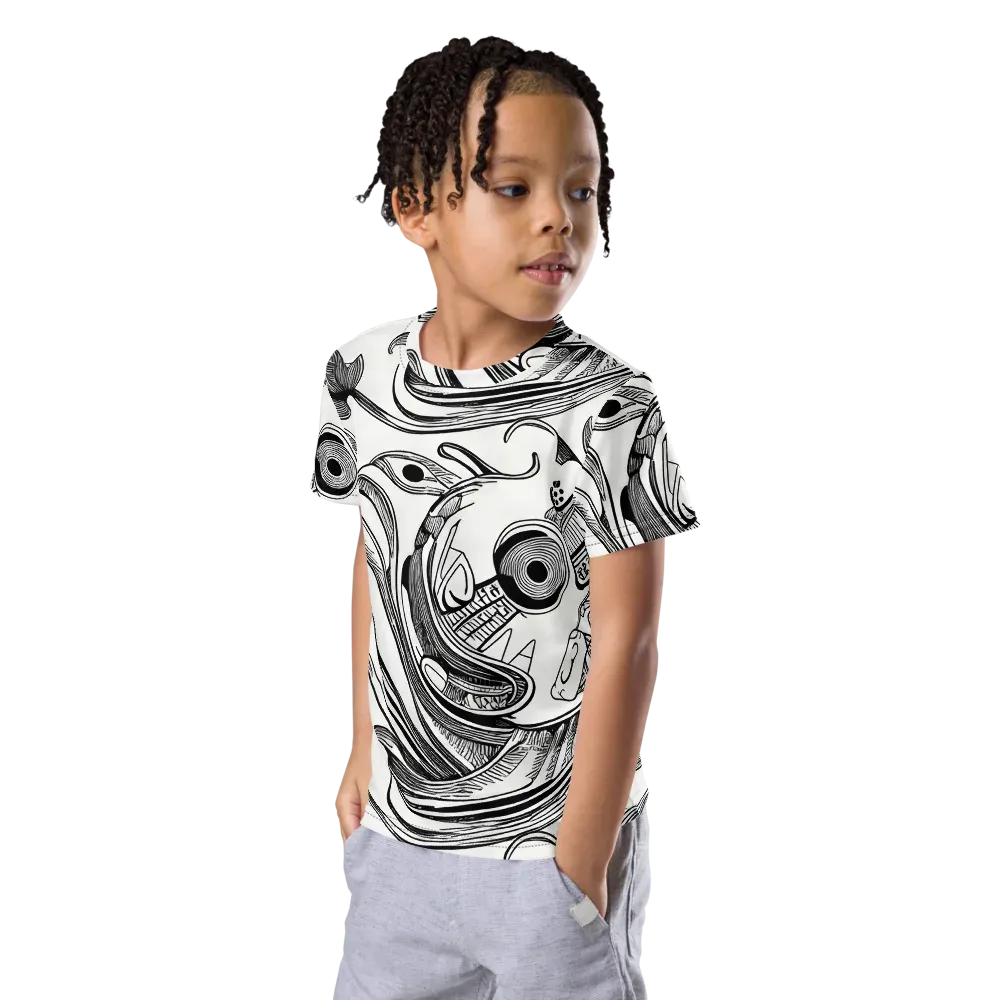 Rhythmic Riddle on Kids Crew Neck T-Shirt — Left Front