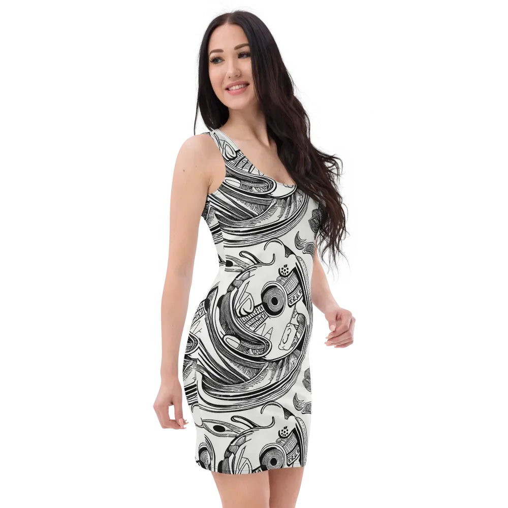 Rhythmic Riddle on Bodycon Dress — Right Front