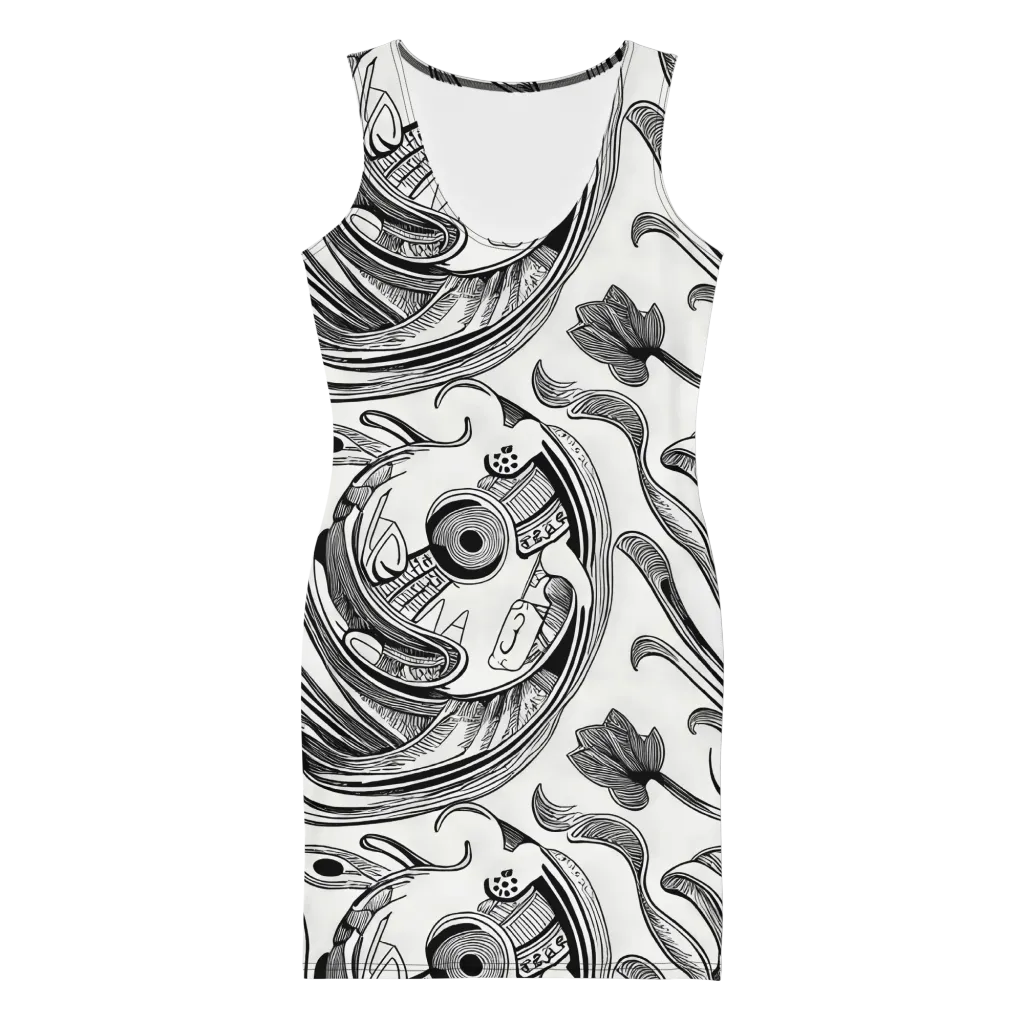 Rhythmic Riddle on Bodycon Dress — Front