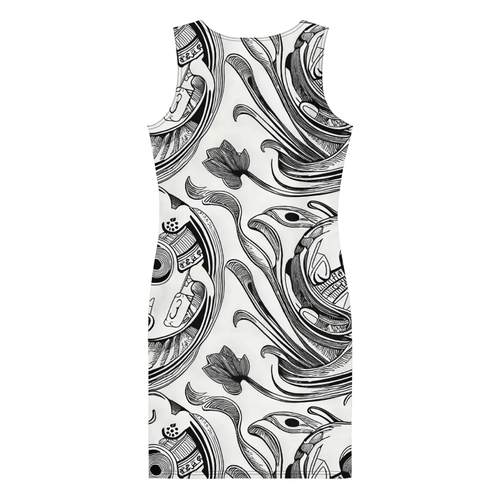 Rhythmic Riddle on Bodycon Dress — Back