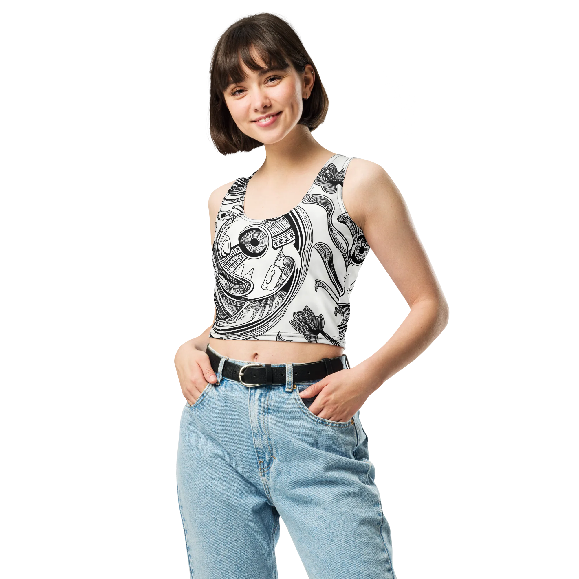 Rhythmic Riddle on Crop Top — Front
