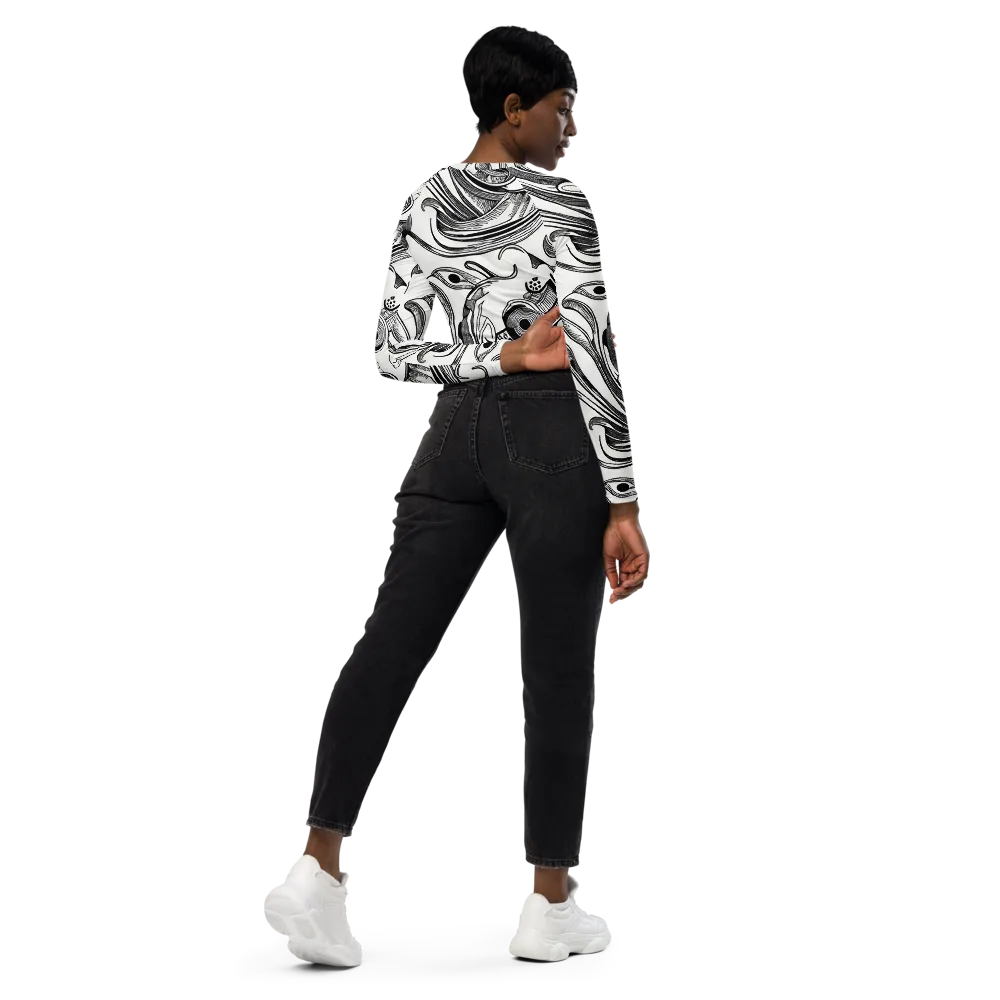 Rhythmic Riddle on Long Sleeve Crop Top — Right Back
