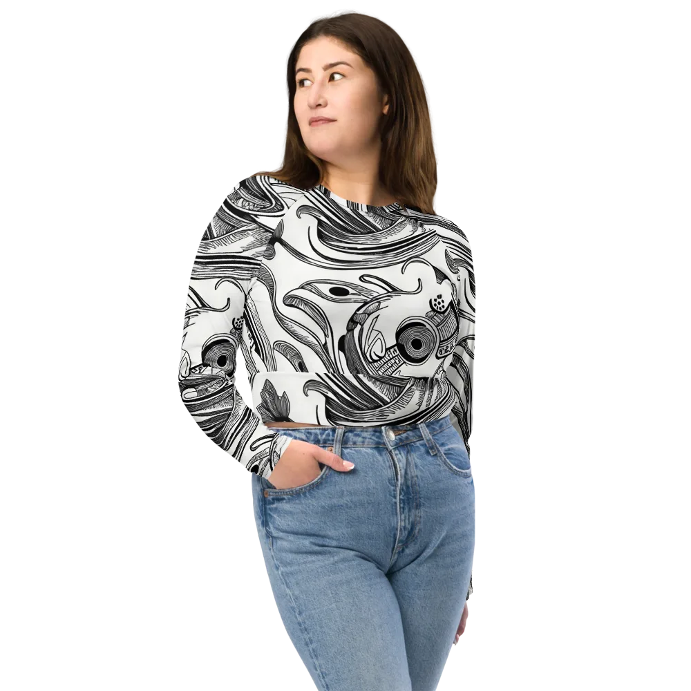 Rhythmic Riddle on Long Sleeve Crop Top — Front