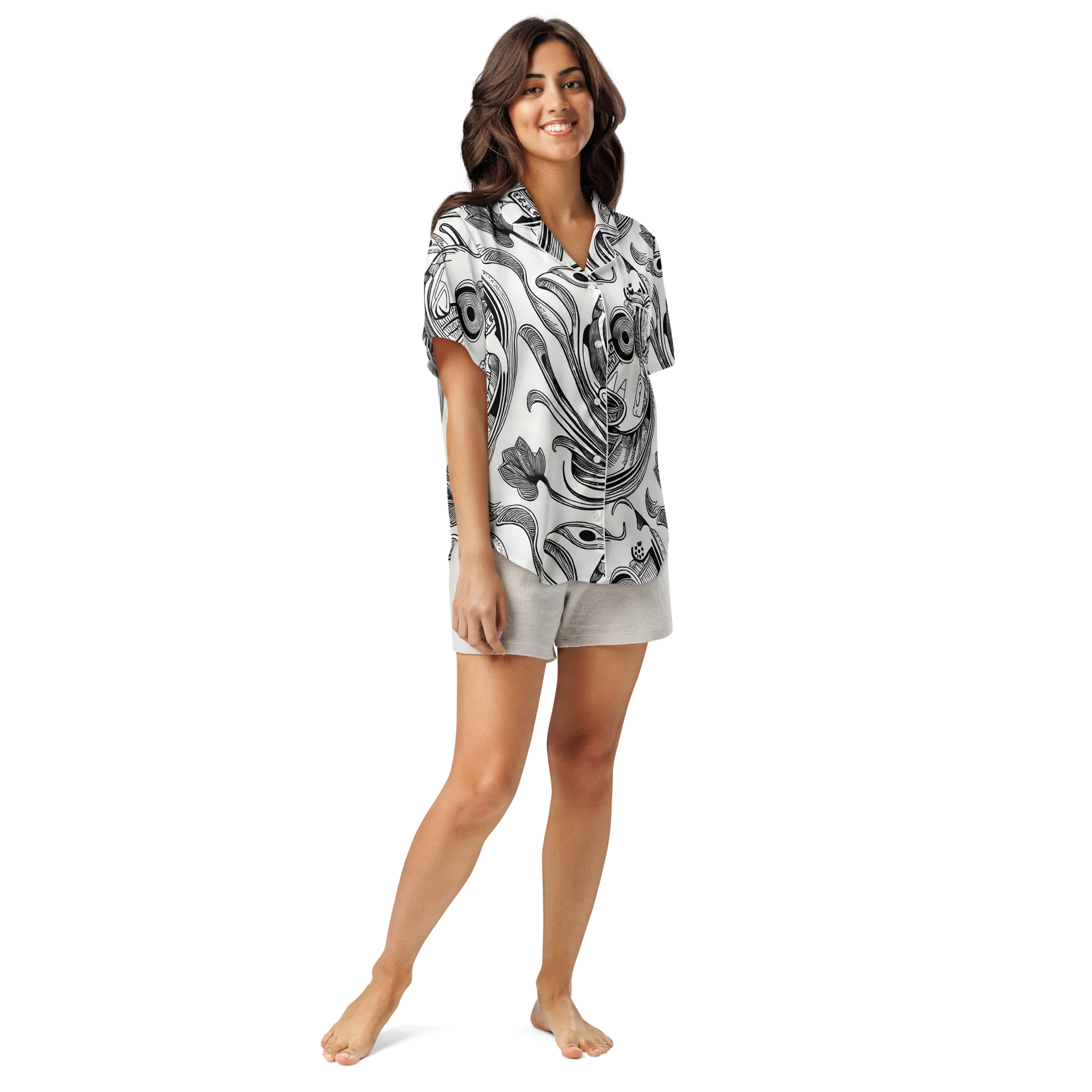 Rhythmic Riddle on Women's Short Sleeve Pajama Top — Front