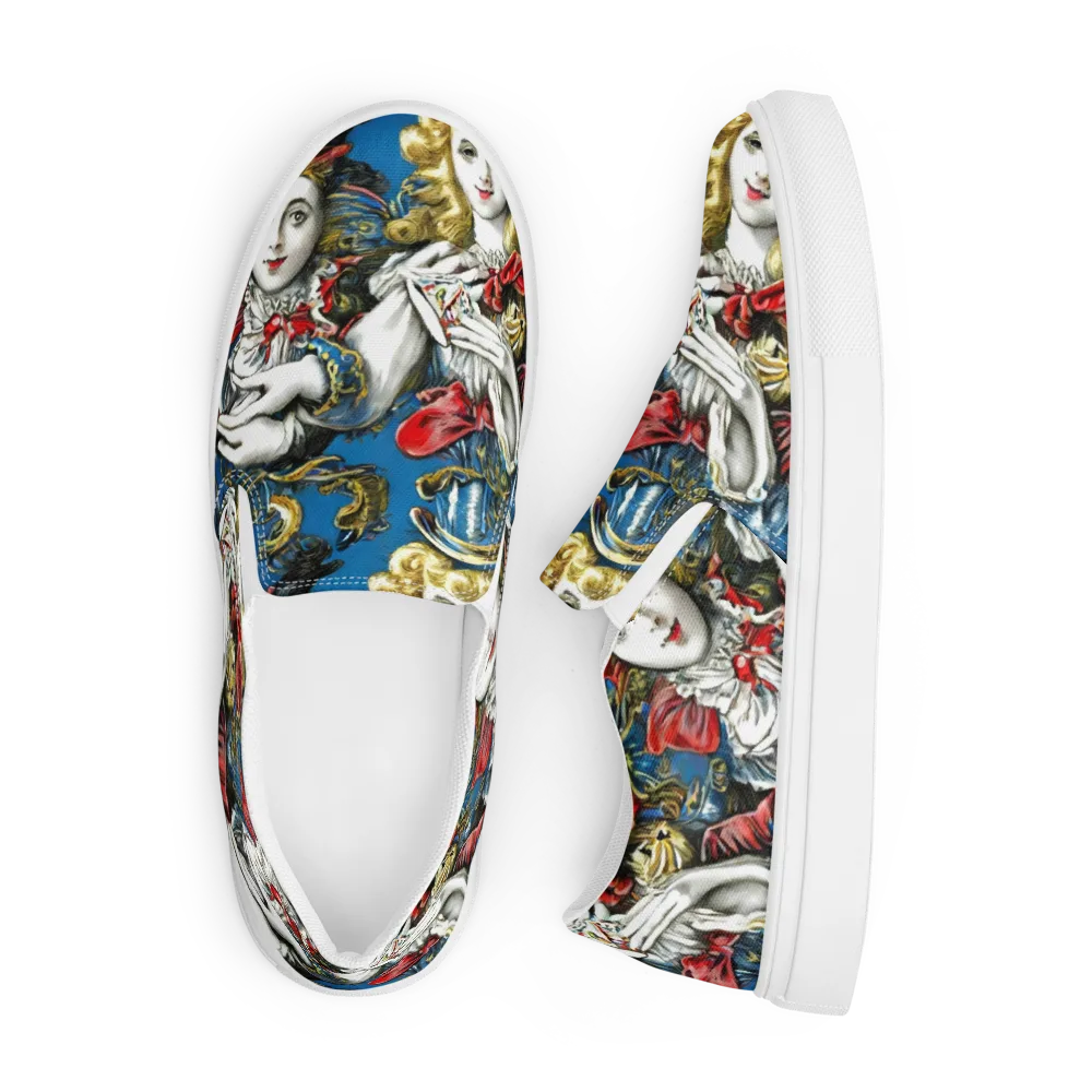 Masquerade Echoes on Men's Slip-On Canvas Shoes — Front