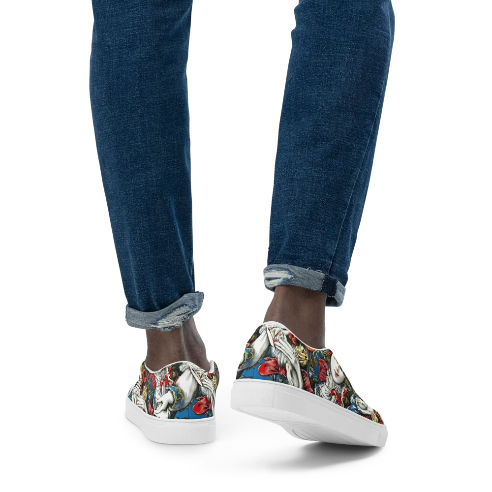 Masquerade Echoes on Men's Slip-On Canvas Shoes — Back