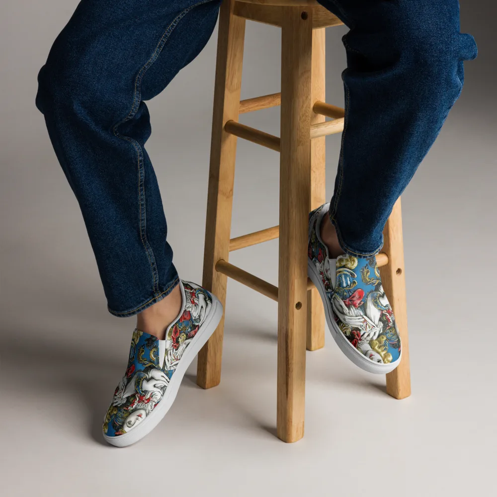 Masquerade Echoes on Men's Slip-On Canvas Shoes — Front