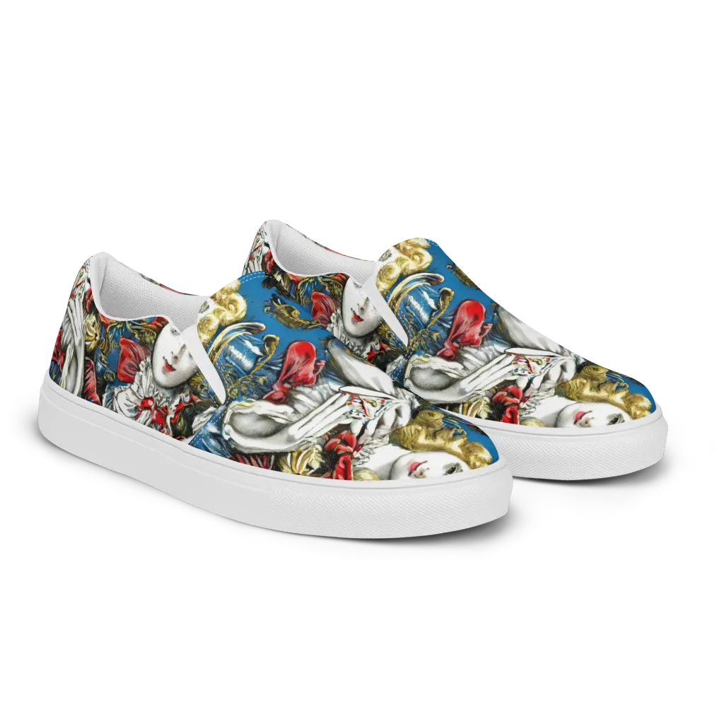 Masquerade Echoes on Women's Slip-On Canvas Shoes — Right Front