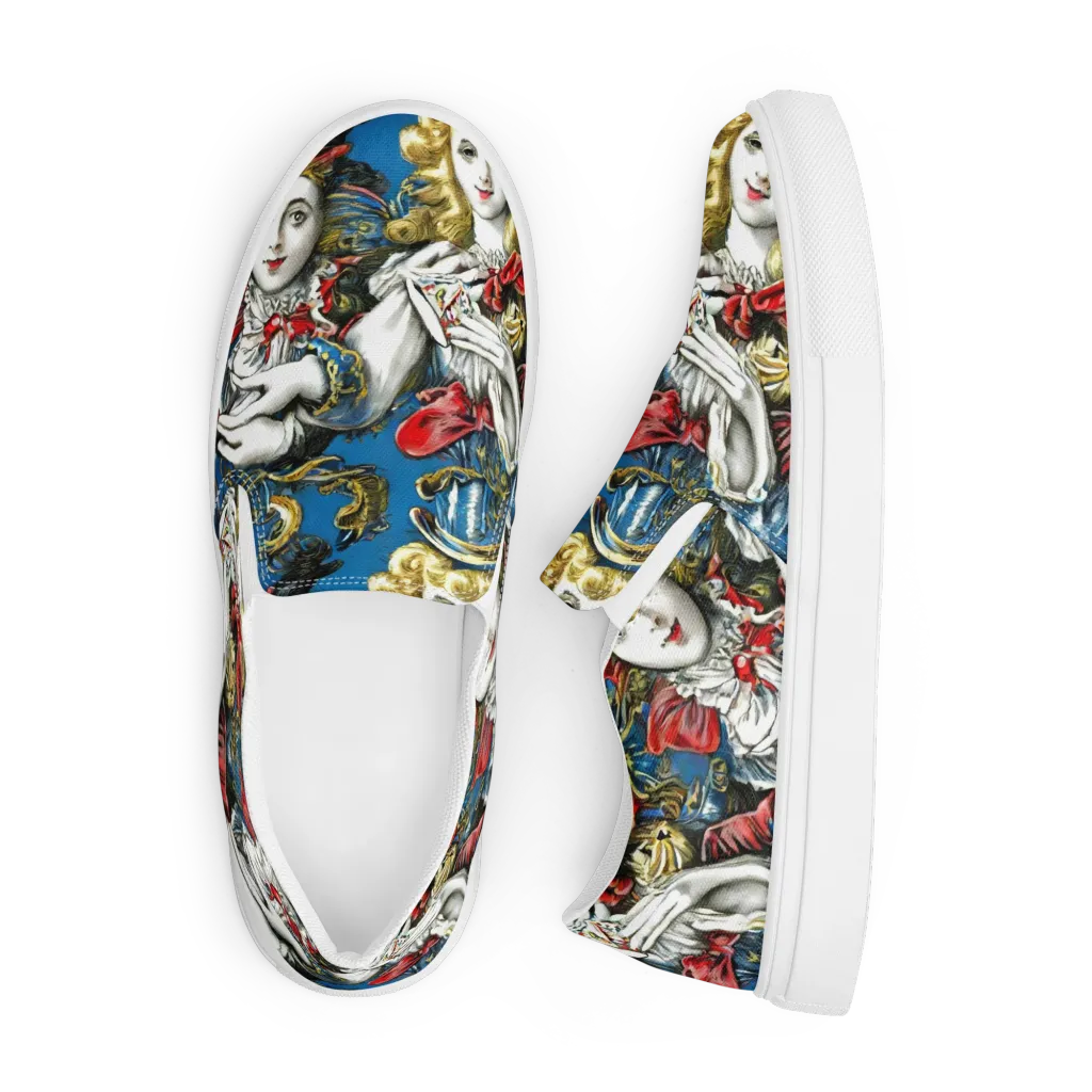 Masquerade Echoes on Women's Slip-On Canvas Shoes — Front