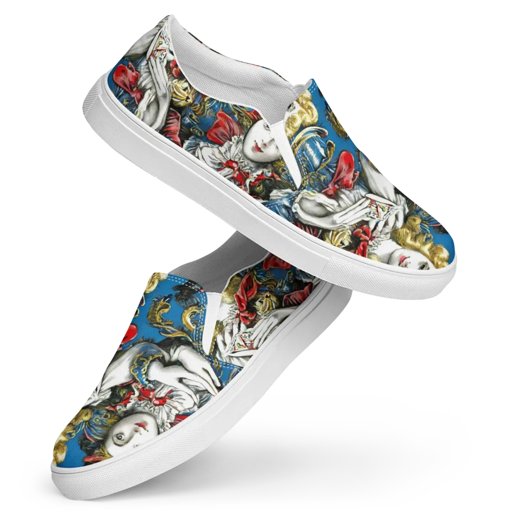Masquerade Echoes on Women's Slip-On Canvas Shoes — Front