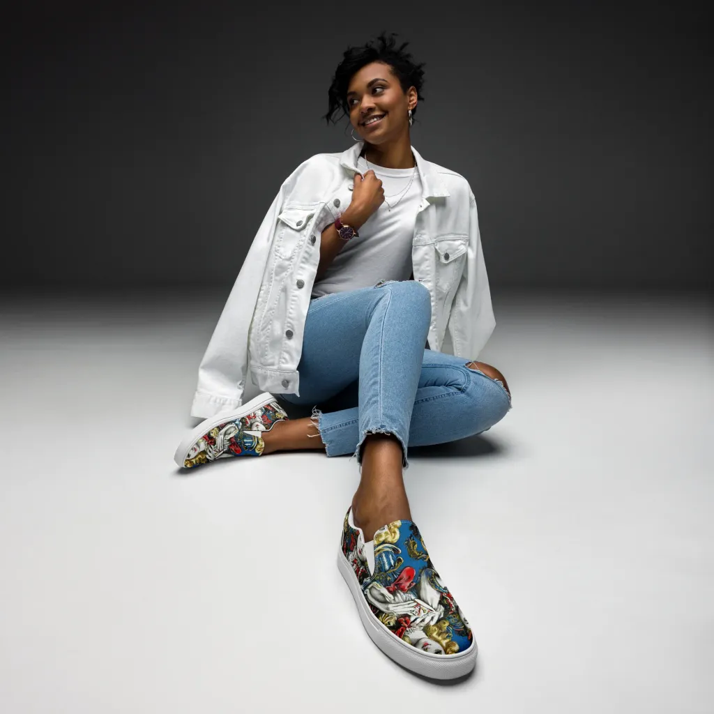 Masquerade Echoes on Women's Slip-On Canvas Shoes — Front