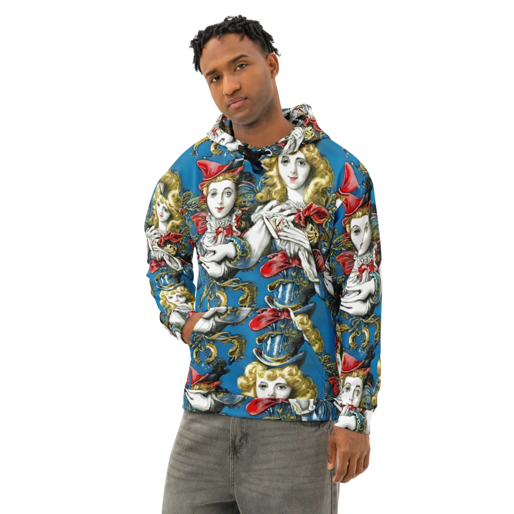 Masquerade Echoes on Cotton Hoodie — Left Front