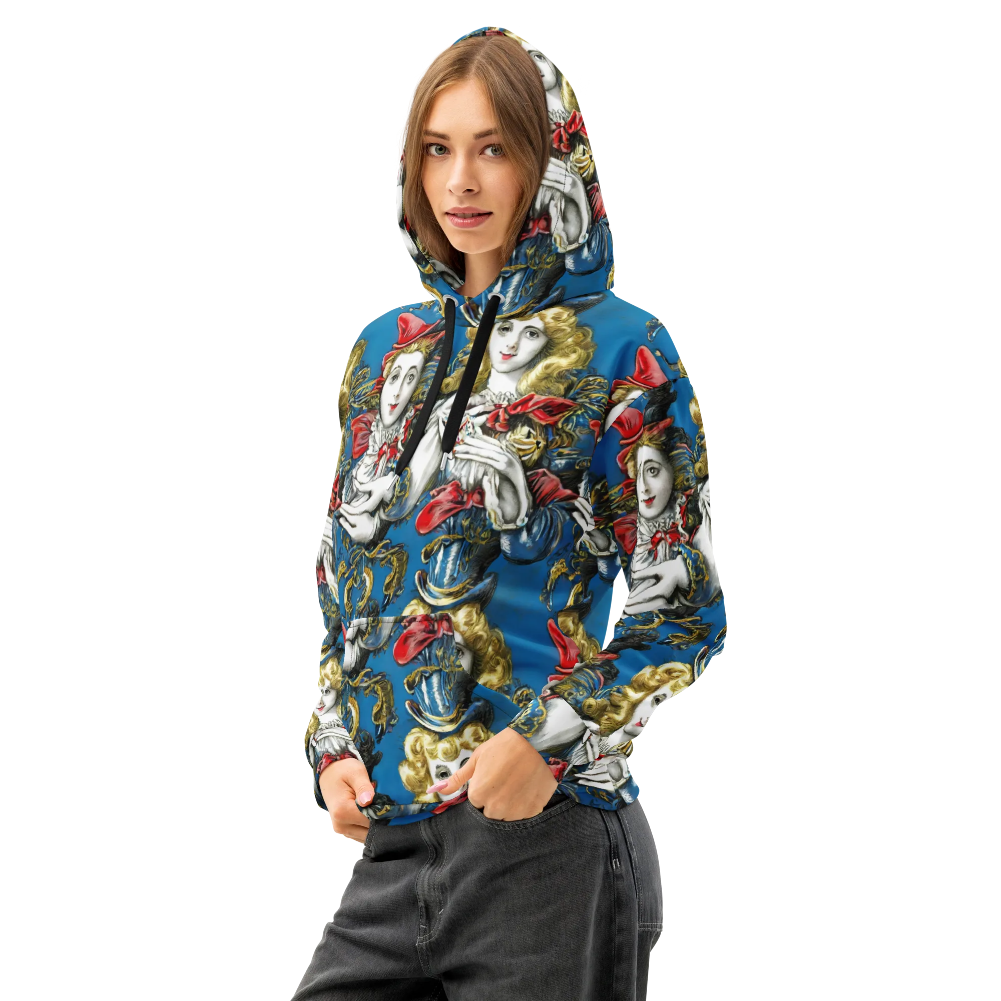 Masquerade Echoes on Cotton Hoodie — Left Front