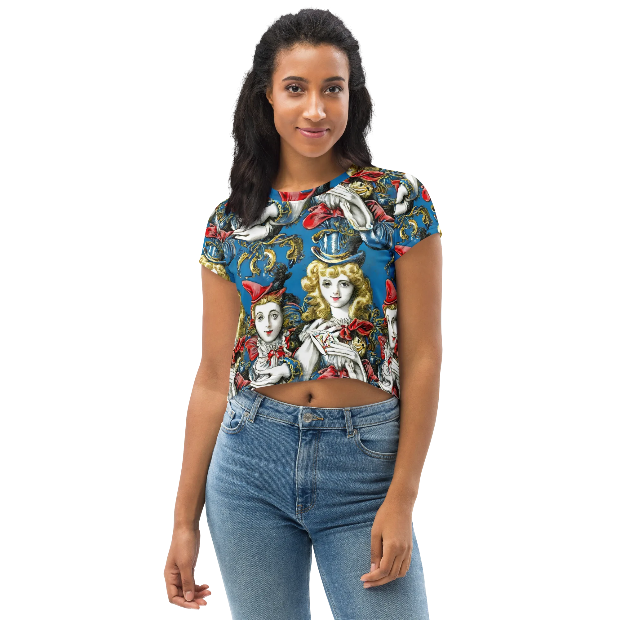 Masquerade Echoes on Crop Tee — Front