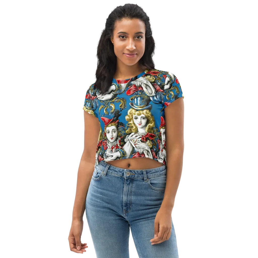 Masquerade Echoes on Crop Tee — Front
