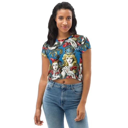 Masquerade Echoes on a Crop Tee