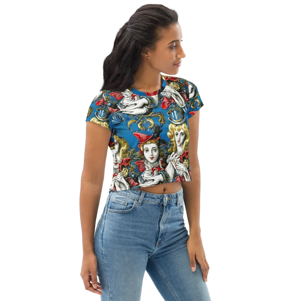 Masquerade Echoes on Crop Tee — Right Front
