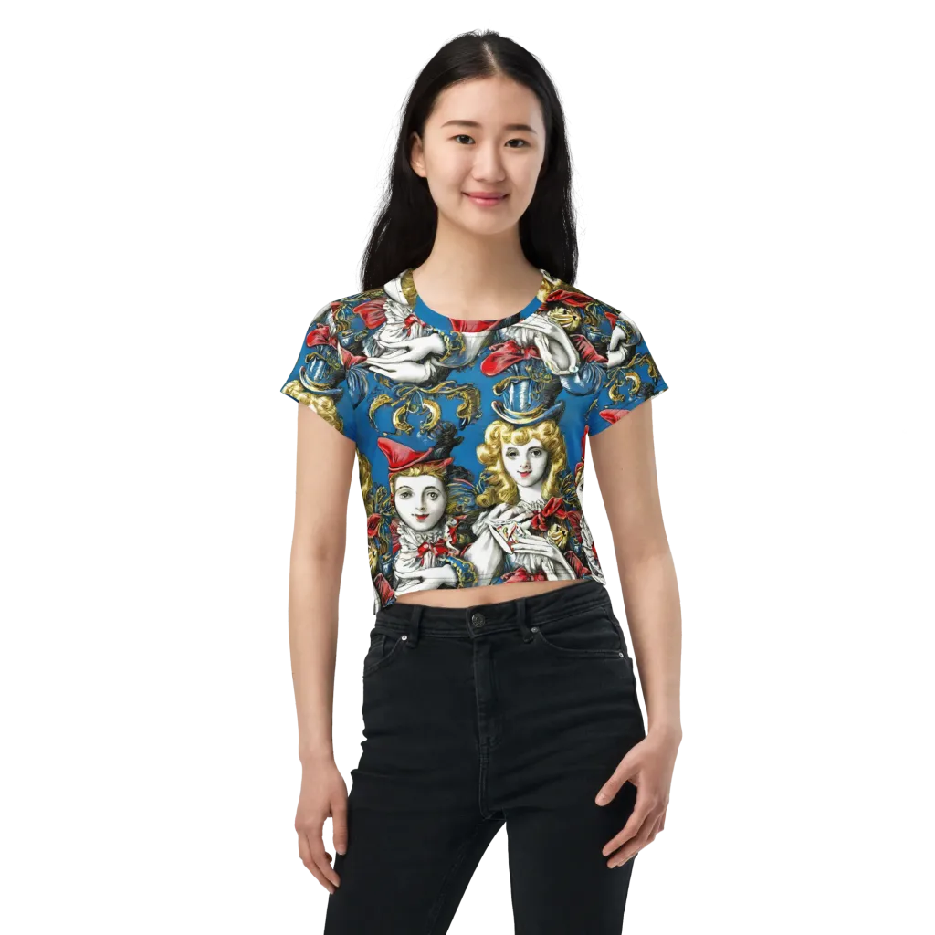 Masquerade Echoes on Crop Tee — Front